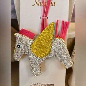 Adorable Natasha Couture Sparkly Pegasus Key Ring Bag Charm Reversible